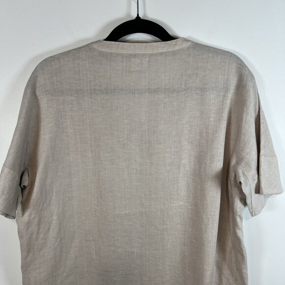 Pou Nou 100% Linen Shirt Dress Women’s Size Large Tan Red Beach Pockets - Picture 8 of 9